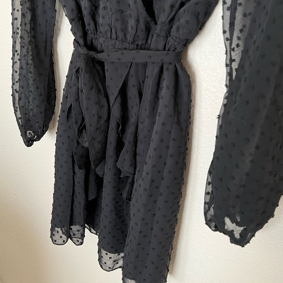 BTFBM | Black Long Sleeve Swiss Dot Ruffle Dress - Picture 7 of 13